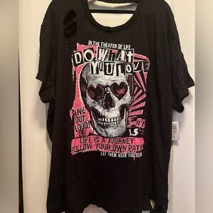 Torrid Relaxed Fit Cotton Crew Neck Open Back Distressed Tee size 4 NWT